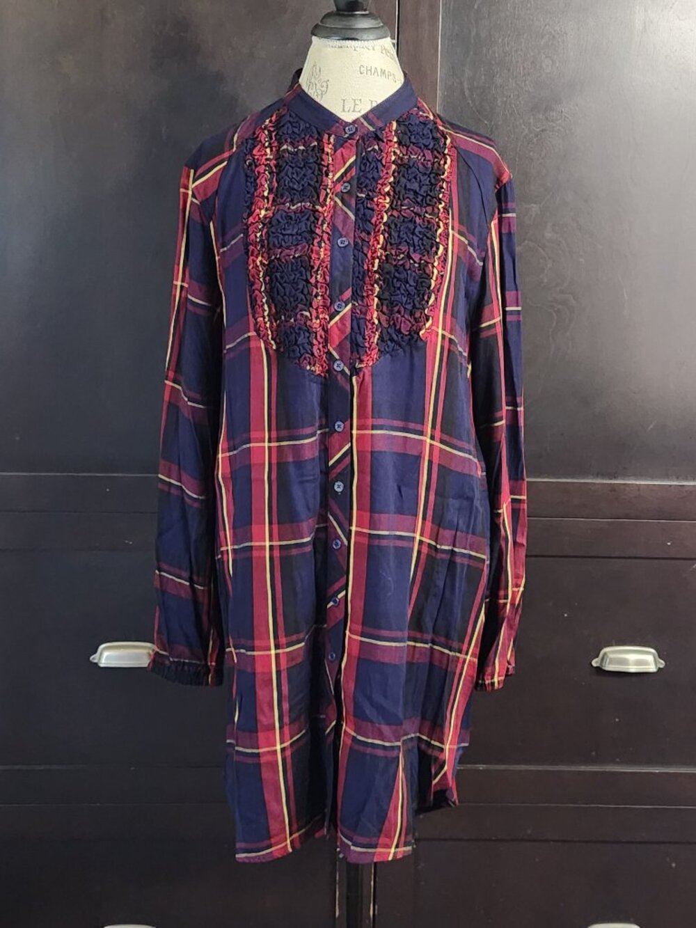 NWT Melissa McCarthy Seven7 Plaid Ruffle Tunic Shirt Dress Pockets SZ 0X